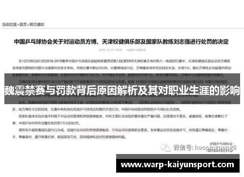 魏震禁赛与罚款背后原因解析及其对职业生涯的影响